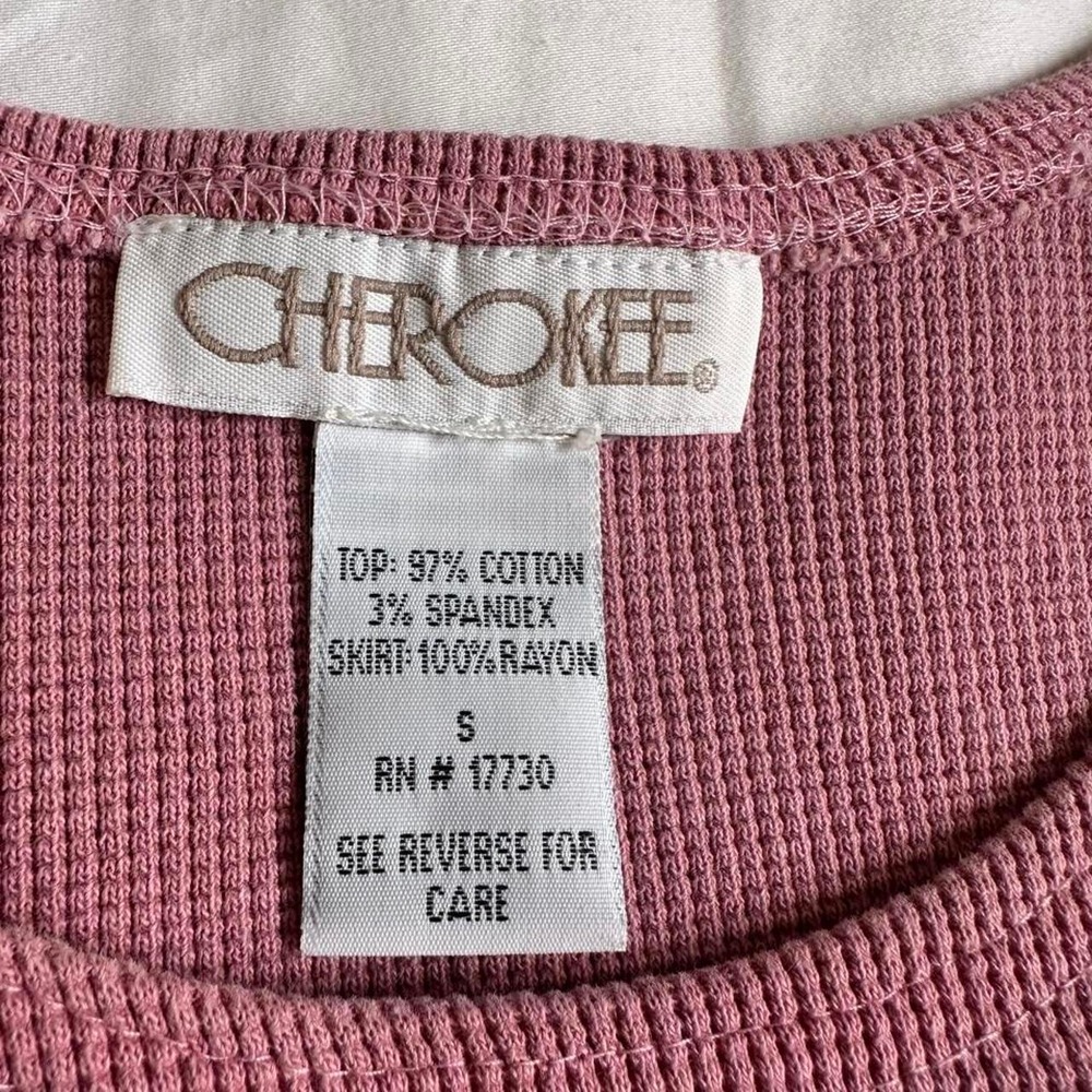 VTG 90s CHEROKEE Waffle Knit Babydoll Maxi Dress Cottagecore Pink Dusty Rose S - Picture 4 of 8